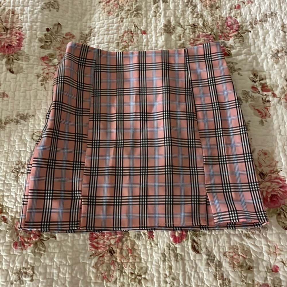 Pink plaid mini skirt from Shein